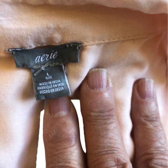 aerie Full Front Button Up Soft Lyocell Blouse Women L Light Peach Classic - Picture 8 of 11